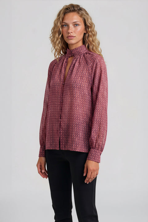 Printed Reversible Mock Neck Blouse