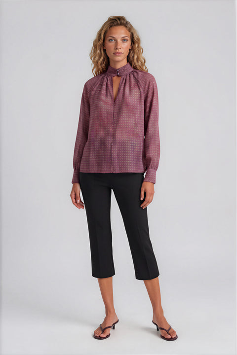 Printed Reversible Mock Neck Blouse