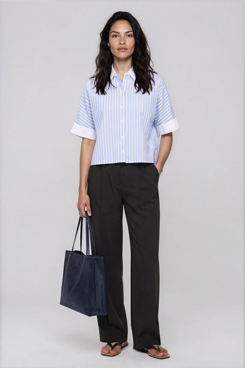 Cropped Relaxed Button-Up Shirt