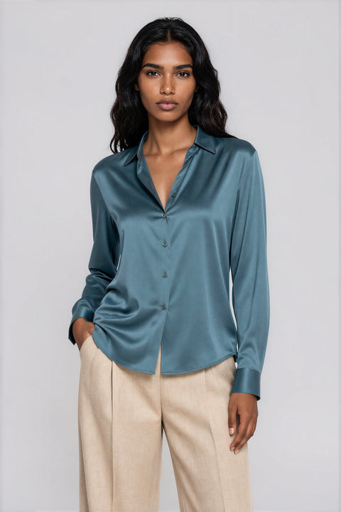 Satin Button-Up Blouse