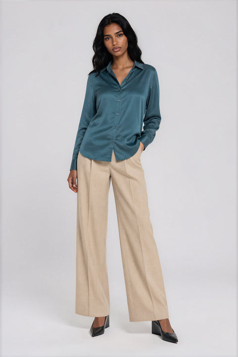 Satin Button-Up Blouse