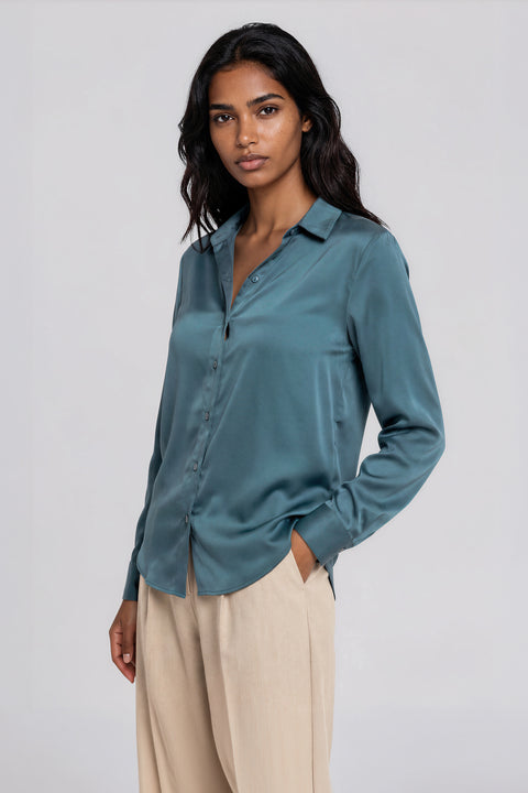 Satin Button-Up Blouse