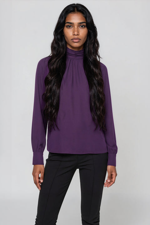 Reversible Mock Neck Blouse