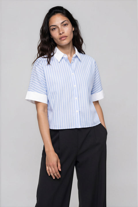 Cropped Relaxed Button-Up Shirt